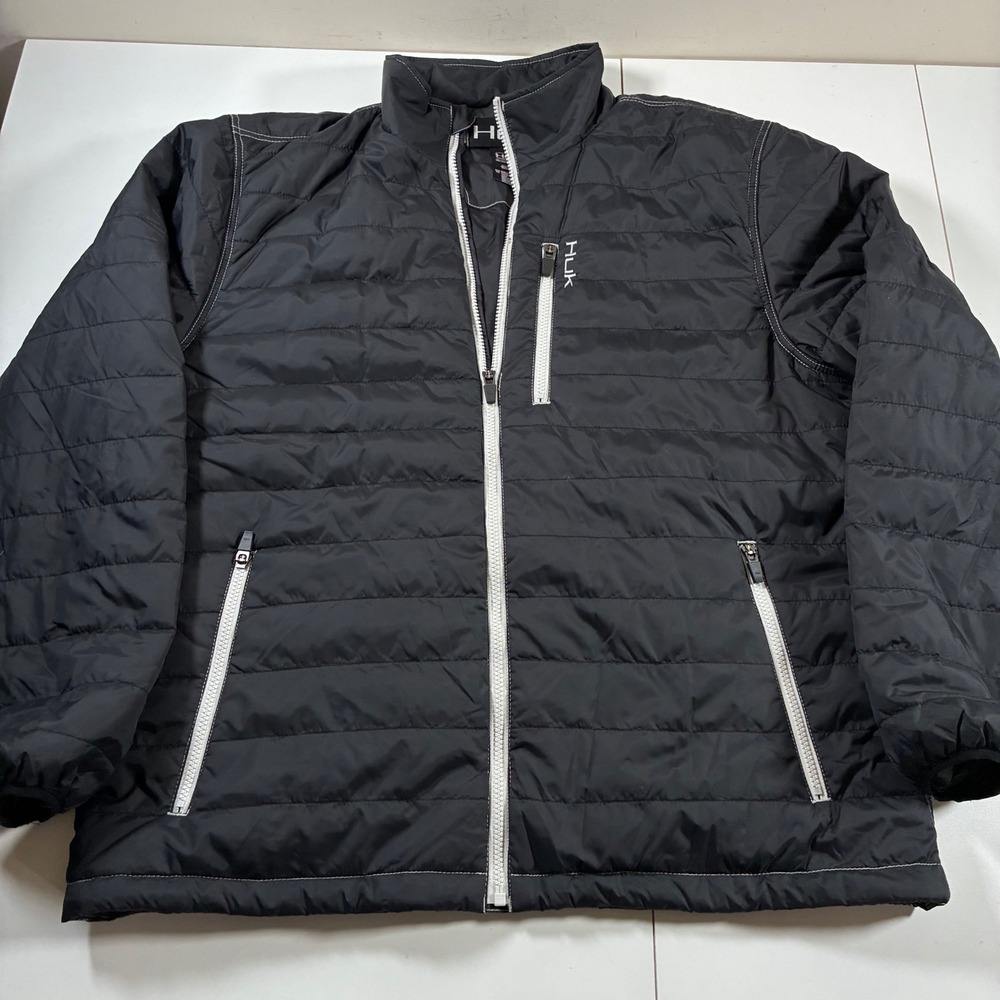Huk Puffer Jacket Large Black Quilted Insulated Full Zip Fishing Coat